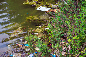 garbage thrown into lake water