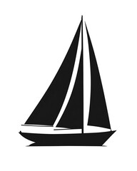 Black silhouette of a sailboat with white sails on white background sailing ship