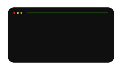 Minimalist terminal window with colored control buttons and green progress line. Simple dark interface with red, yellow, and green indicators at top left corner.