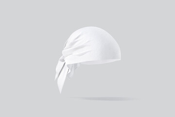 Blank white bandana head wrap mockup, grey background