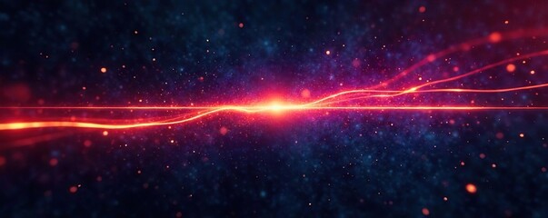 Vibrant Glowing Light Beam Streaking Across Dark Textured Background; Energetic, Sci-Fi Atmosphere Ideal for Technology, Energy, and Space Projects