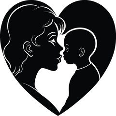 Silhouette Illustration of a Mother and Baby in a Heart A Symbol of Maternal Love and Connection