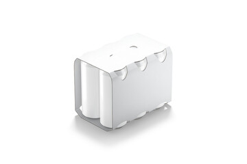 Blank white six can cardboard pack mockup, side view
