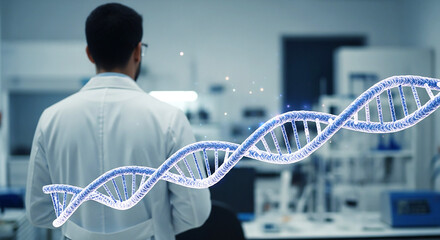 Scientist analyzing DNA strand representing genetic research and biotechnology in modern laboratory
