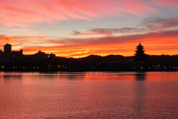 Fototapeta premium sunset over the river