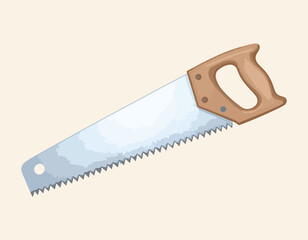 Hand Saw Tool Illustration – Vector Style with Wooden Handle