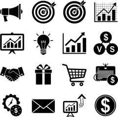 Marketing, Business, and E-commerce Black Icons Set
