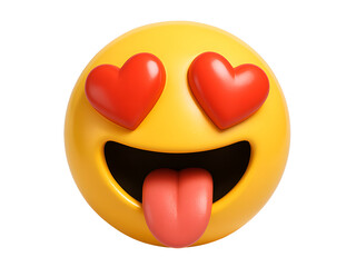 Funny Love Emoji with Heart Eyes and Tongue Out isolated on transparent background