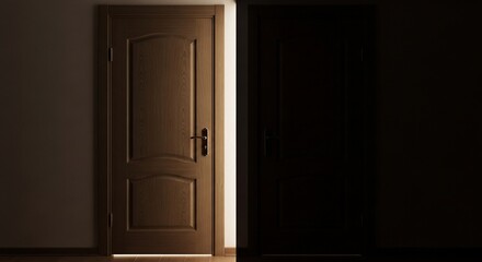 Fototapeta premium Light and Shadow: Wooden Doorway Leading to Darkness, Interior Design
