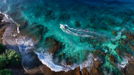 Top view , beautiful waving at the ocean.