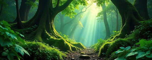 Discover the Mysteries of a Lush, Untouched Rainforest Sunlight Dapples Through the Ancient Canopy, Revealing a Teeming World of Life