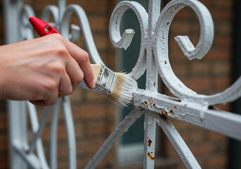 Hand Painting Rusty Metal Railing with Protective Coating