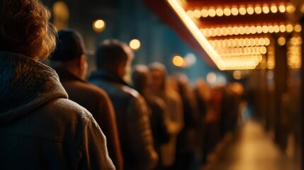 A queue of patrons eagerly awaiting entrance to the theater.