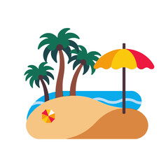 Obraz premium Tropical Island Getaway with Palm Trees and Beach Umbrella-Dreaming of a Vacation-Perfect Summer Escape-Paradise Found on this Isolated Island-Relax and Unwind