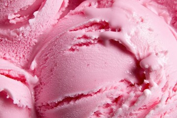 Close-up of creamy, smooth pink ice cream showing its texture and swirls.