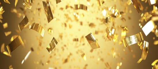 Golden confetti shower, a vibrant festive background for celebrating momentous occasion