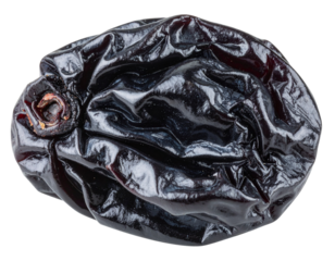 Single Black Raisin in Extreme Close-Up Macro Shot, Isolated on Transparent Background