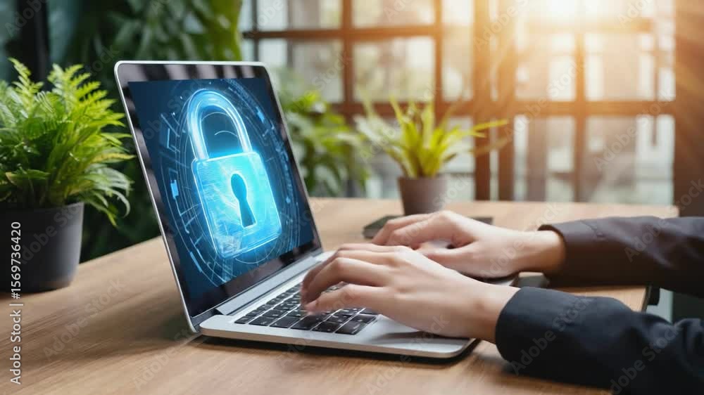 Canvas Prints digital fortress: a laptop displaying a digital lock, symbolizing data security and privacy, positio