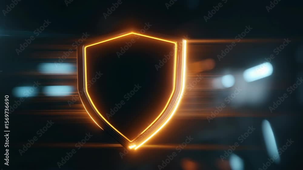 Poster futuristic shield with glowing edges: a symbol of protection and security in a modern, tech-driven w