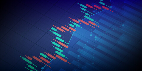 Abstract financial graph with uptrend technology bar chart of stock market on blue color background