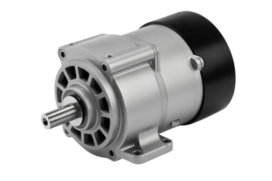 Silver electric motor with black cap isolated on transparent background