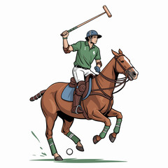 Polo Player on Horse Swinging Mallet Vector
