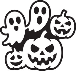 Cute Halloween Ghosts and Pumpkins Silhouettes