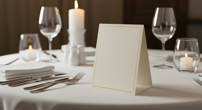 Elegant blank table tent on fine dining table