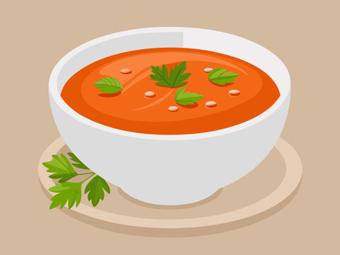 orange soup bowl with herbs and garnish clip art preview