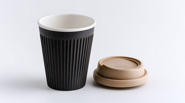 Black reusable coffee cup with bamboo lid. Eco-friendly and stylish, perfect for everyday use. 