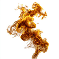 Fototapeta premium Abstract image of swirling golden smoke on a white background, evoking a sense of dynamic fluidity and elegant motion.