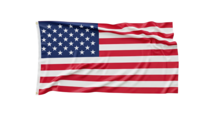 American flag waving in the wind, symbolizing freedom and patriotism, isolated on transparent background, cutout png