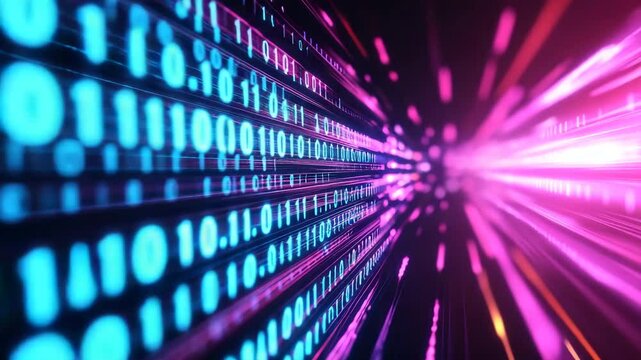 Digital Data Stream: Futuristic Binary Code Tunnel Animation