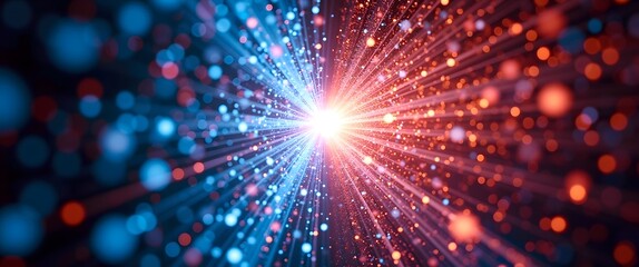 Fototapeta premium Abstract antimatter collision causing spacetime fabric distortion. Stunning Abstract View of Antimatter Collision with Quantum Effects