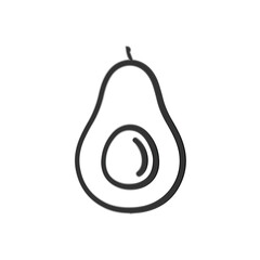 Stylized black and white outline of a halved avocado with its pit