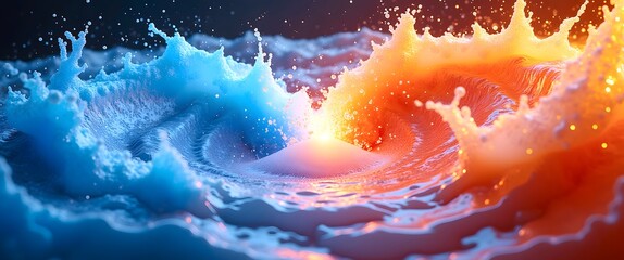 Abstract antimatter collision causing spacetime fabric distortion. Dynamic Simulation of Fluid Waves with Light Effects in Motion