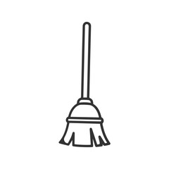 Simple outline drawing of a broom with a long handle and bristles