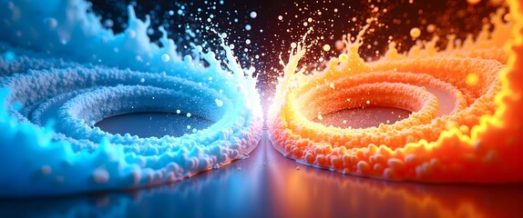 Abstract antimatter collision causing spacetime fabric distortion. Dynamic Fluid Simulation of Liquid Light Waves in Vibrant Colors