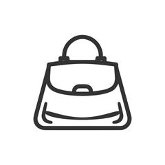 Simple outline drawing of a classic black handbag with a handle