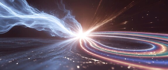 Abstract antimatter collision causing spacetime fabric distortion. Collision of Two Ethereal Energy Forms in Cosmic Space Scene
