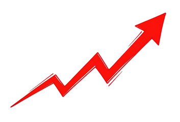 Red upward trending arrow indicating growth on isolated transparent background, cutout png