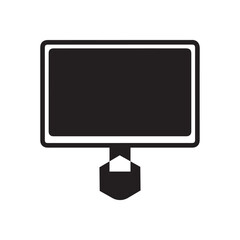Black and white icon of a blank sign with a hexagonal post