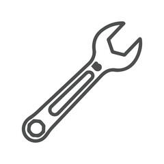 Simple dark grey outline of a combination wrench on a white background