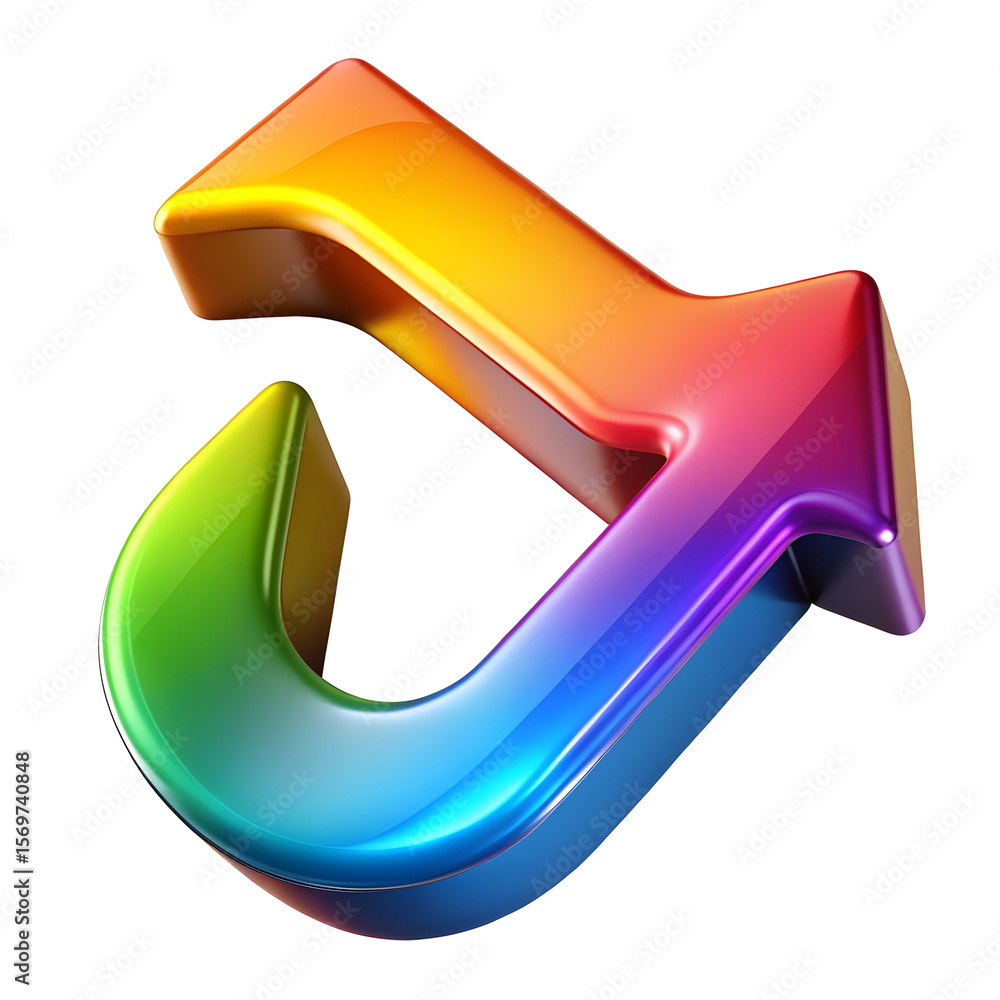 Fototapete 3d rendered colorful arrow symbol with gradient colors on black background direction movement