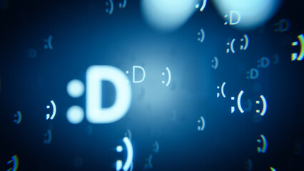 Emoticons floating in a digital world creating a cheerful atmosphere