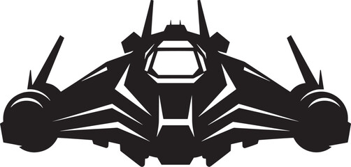Black Spaceship Silhouette Front View Geometric Design