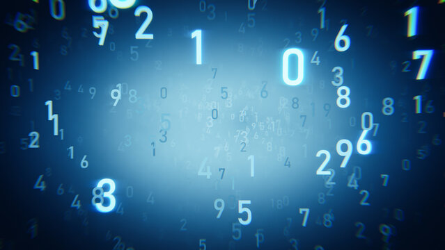 Numbers floating in digital cyberspace creating abstract technology background