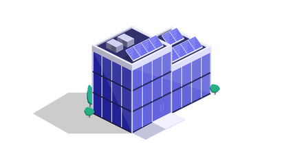 Fototapeta premium Modern office building Isometric with transparent background with high tech eco solar panels