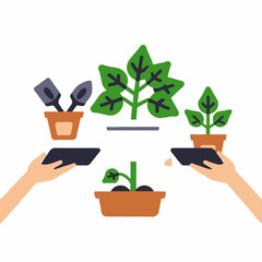 Digital Gardening-Using Technology to Nurture Plants-Smart Gardening Concepts-Hands Holding Smartphones for Plant Care Tips-Online Gardening Guides-Growing with Apps