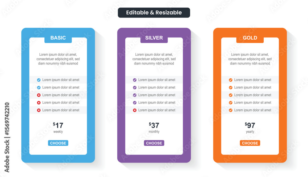 Poster pricing or subscription plan ui web elements. website marketing or promotion interface template. pro
